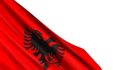 Vector illustration with a realistic flag of Albania and empty place for text isolated on white background. Vector element for Independence Day, Liberation Day, Albanian National Youth Day.