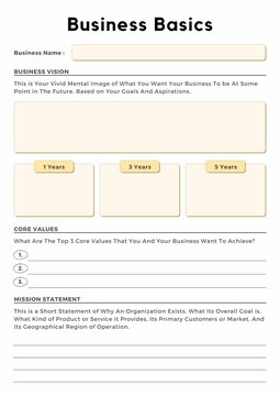 Elegant Business Startup Basics Mission Planner Sheet. Minimal Business Basics Planner Template Sheet.