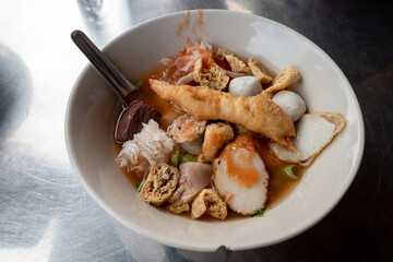 Yong tau foo, Thai pink noodle soup. 