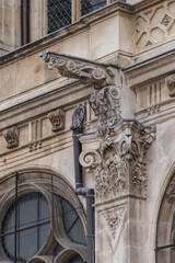 Architectural fragments of Paris Saint-Eustache church (Eglise Saint Eustache, 1532 - 1637). Saint-Eustache church located in Les Halles area of Paris. UNESCO World Heritage Site. Paris, France.
