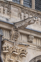 Architectural fragments of Paris Saint-Eustache church (Eglise Saint Eustache, 1532 - 1637). Saint-Eustache church located in Les Halles area of Paris. UNESCO World Heritage Site. Paris, France.
