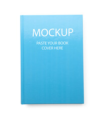 Book with text Mockup, Paste Your Book Cover Here on white background, top view