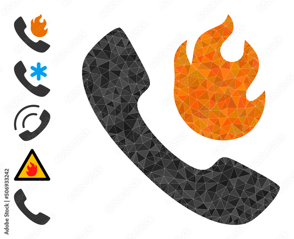 Poster vector triangulated hot call icon image is designed from random filled triangle items. triangulated 