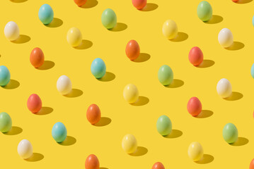 Easter eggs on yellow background. Easter minimal concept
