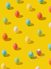 Easter eggs with broken egg shell. Minimal concept