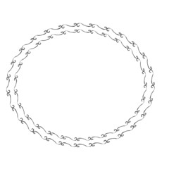 Elegant floral frame, border silhouette in hand drawn doodle style isolated on white background. Wreath decoration, delicate clip art