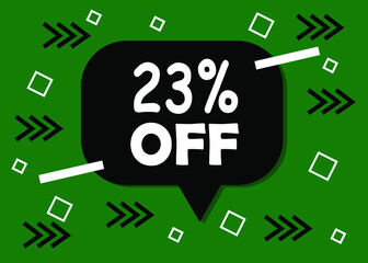 23 percent discount badge for promo design. Poster badge in black and green. Business design. Vector illustration.
