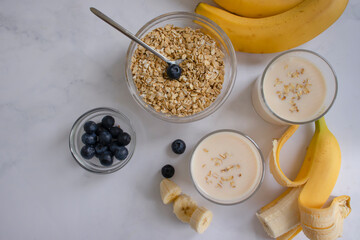 Yogurt, banana, oatmeal, healthy breakfast smoothie