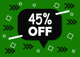 45 percent discount badge for promo design. Poster badge in black and green. Business design. Vector illustration.