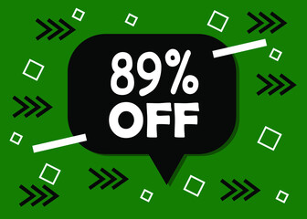 89 percent discount badge for promo design. Poster badge in black and green. Business design. Vector illustration.