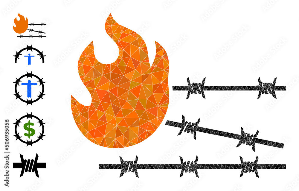 Poster vector low-poly fired prison icon image is combined from scattered filled triangle parts. triangle f