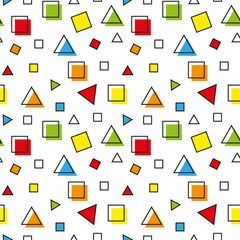  Bright squares and triangles on a white background. Seamless geometric background.