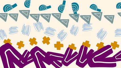 Fantasy messy doodle geometric shapes background. Abstract card, layout.