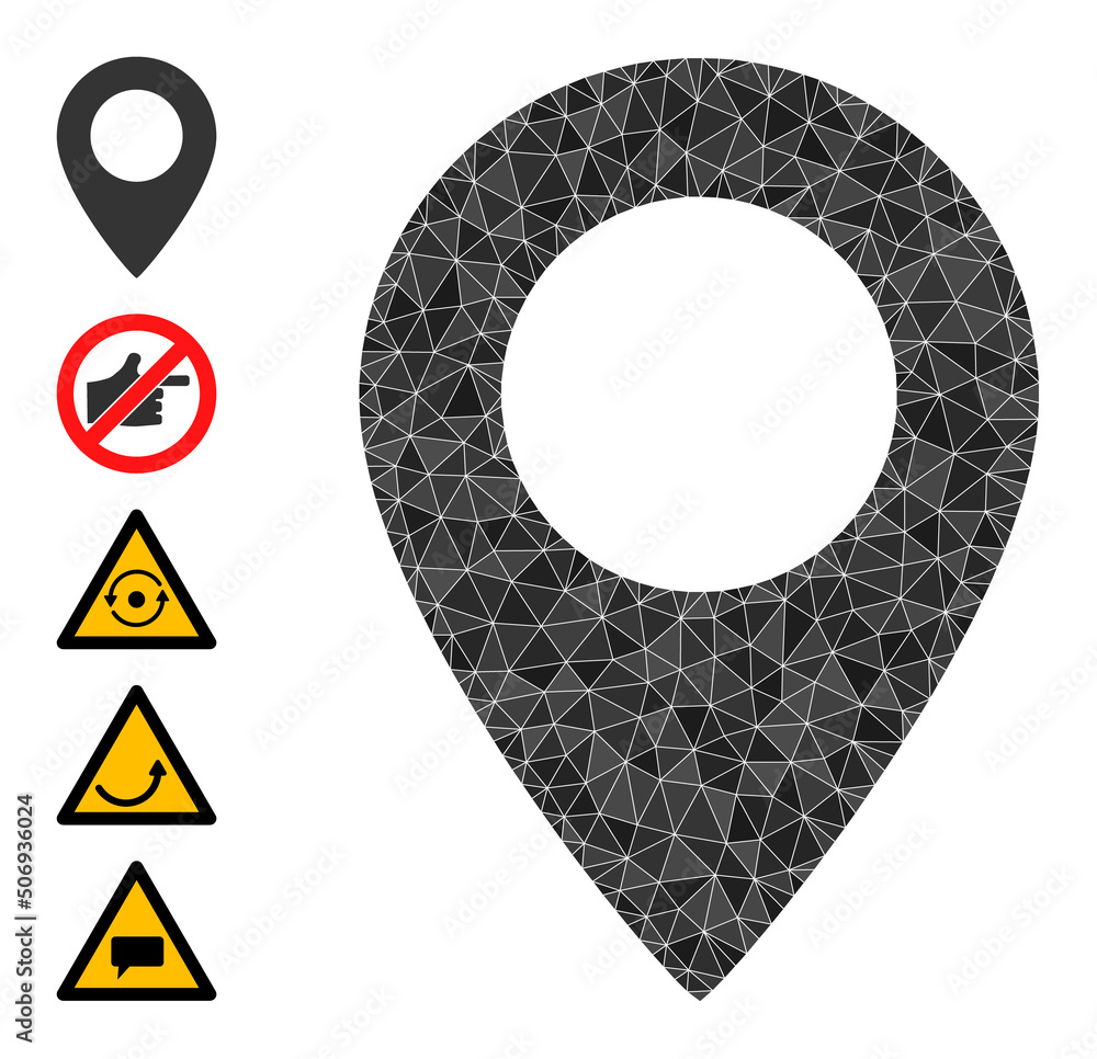 Poster vector triangulated map sign icon illustration constructed with scattered filled triangle items. tri