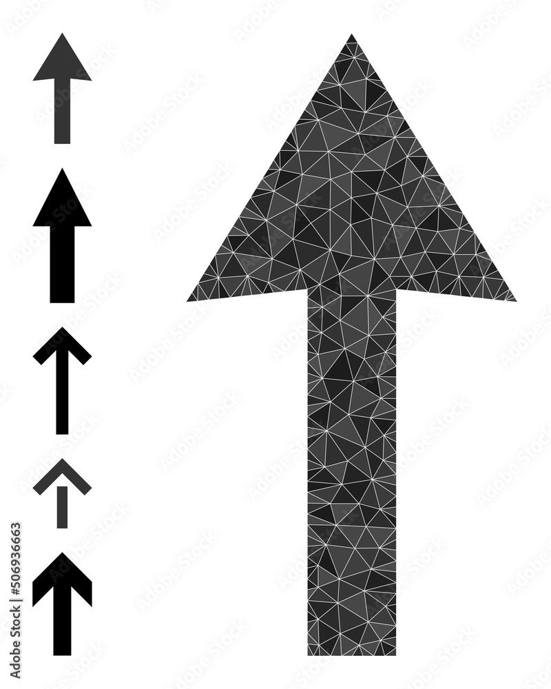 Poster vector low-poly up arrow icon illustration combined with chaotic filled triangle parts. triangle up 