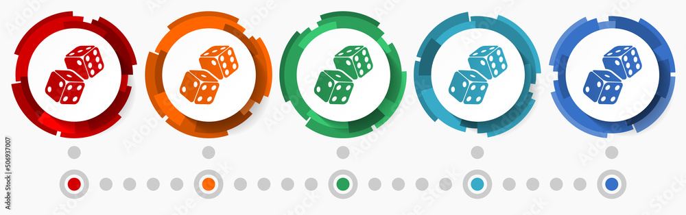 Aufkleber two dices, casino concept vector icon set, modern design abstract web buttons in 5 color options, in