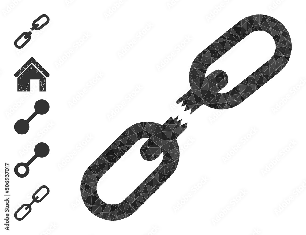 Poster vector triangulated chain crash icon illustration is combined of randomized filled triangles. triang