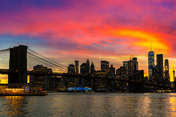 Brooklyn Bridge and Manhattan at sunset