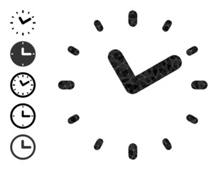 Vector low-poly time icon illustration is designed with randomized filled triangles. Triangle time polygonal icon vector illustration. Flat geometric lowpoly abstraction based on time icon.