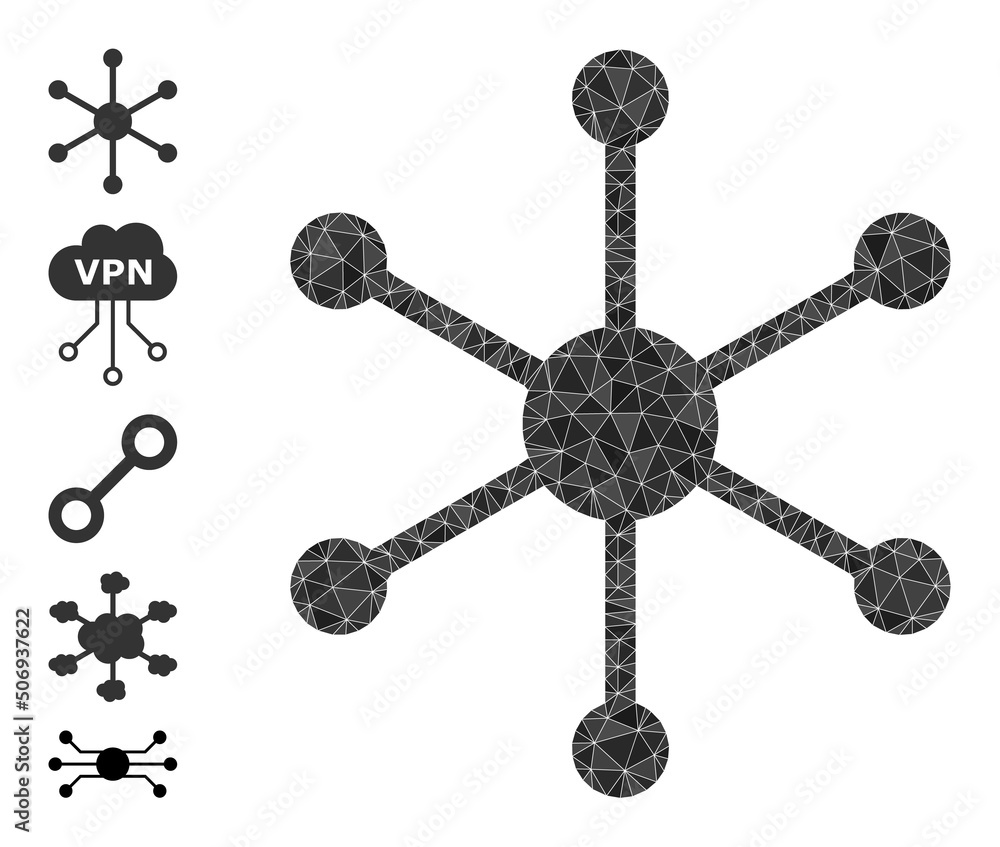 Aufkleber vector lowpoly central node icon illustration is designed with scattered filled triangles. triangle 