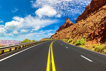 Scenic road through red cliffs