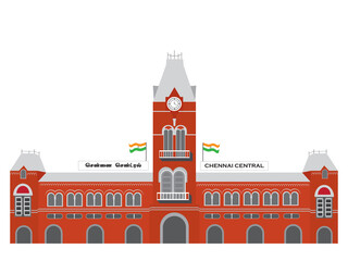 Chennai central railway station vector M.G.R Railways station Tamilnadu , india .in white background