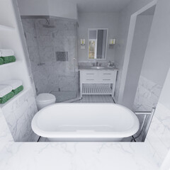 white bathroom with window 3d illustration