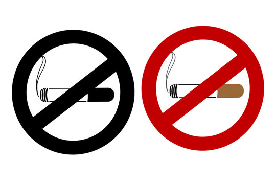 Ilustraci&oacute;n. Signo de prohibido fumar en color y en blanco y negro. D&iacute;a contra el uso legal o ilegal del tabaco.
