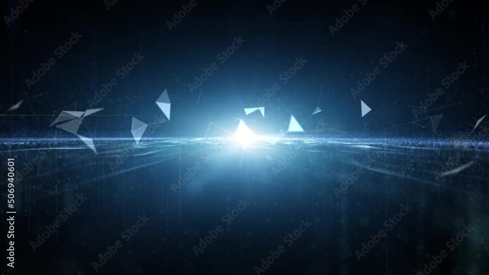 Poster digital technology network with lines dots and triangles.