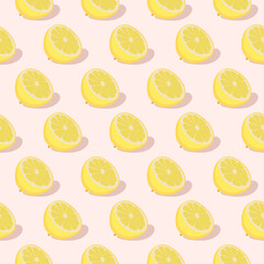 Lemon slices on pink illustration  vector seamless pattern