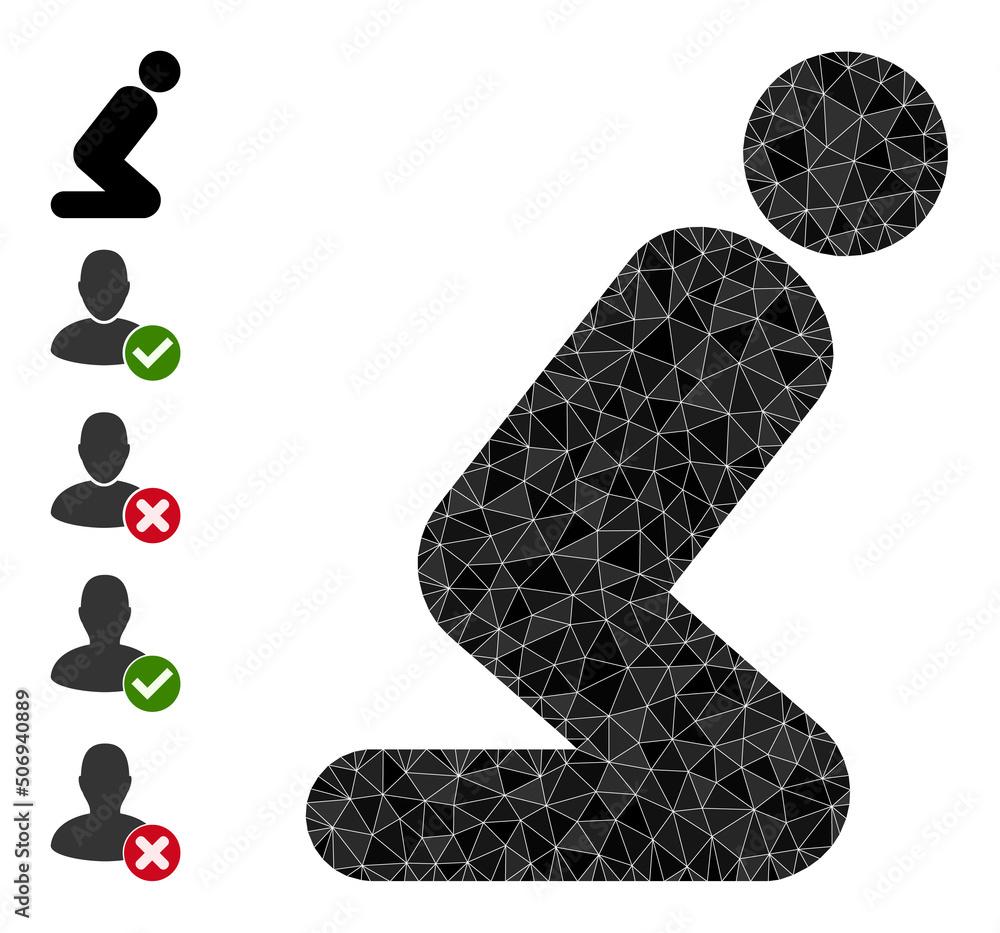 Poster vector low-poly praying man icon illustration is combined with random filled triangles. triangle pra