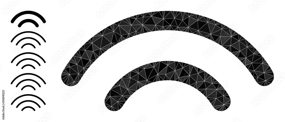 Poster vector low-poly wi-fi waves icon illustration is constructed from scattered filled triangles. triang
