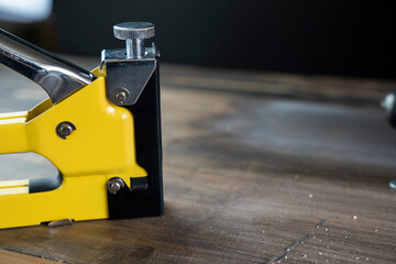 Flat lay composition on aged wooden background with different tools. Master equipment. Set of construction tools on wooden board 