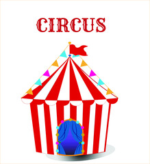 Tent for circus performance, in red, white and blue colors. Used for web design, banners, posters, illustrations.


