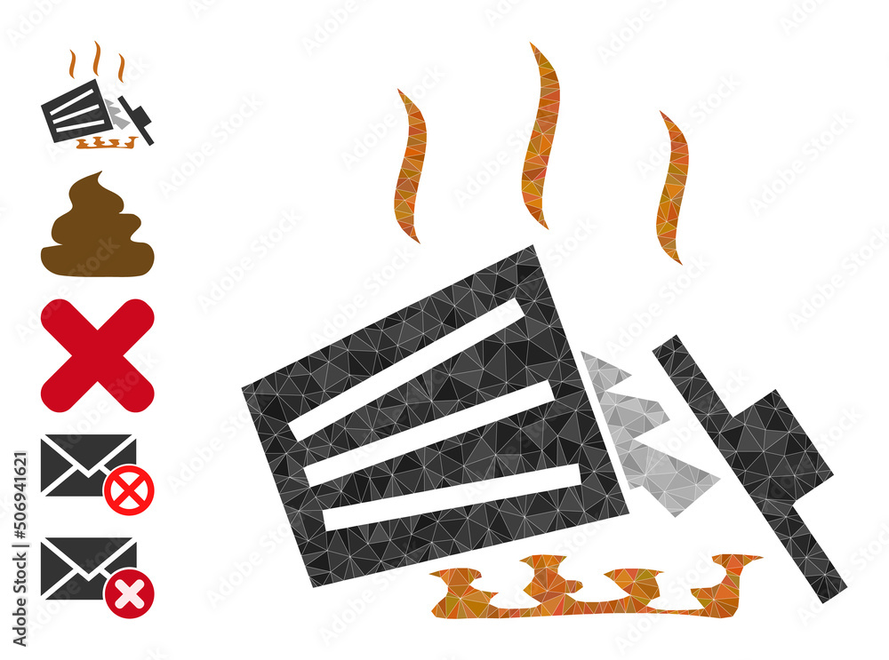 Poster vector low-poly trash heap icon image is constructed with chaotic filled triangles. triangle trash h