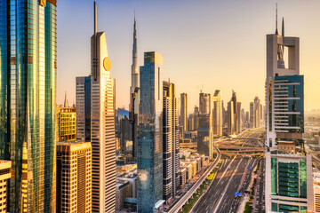 Fototapeta na wymiar Dubai Skyline at Sunset, United Arab Emirates