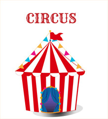 Tent for circus performance, in red, white and blue colors. Used for web design, banners, posters, illustrations.

