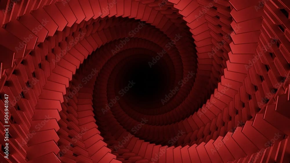 Poster blue and gray background.design.a bright corridor in animation with twisted walls that moves forward