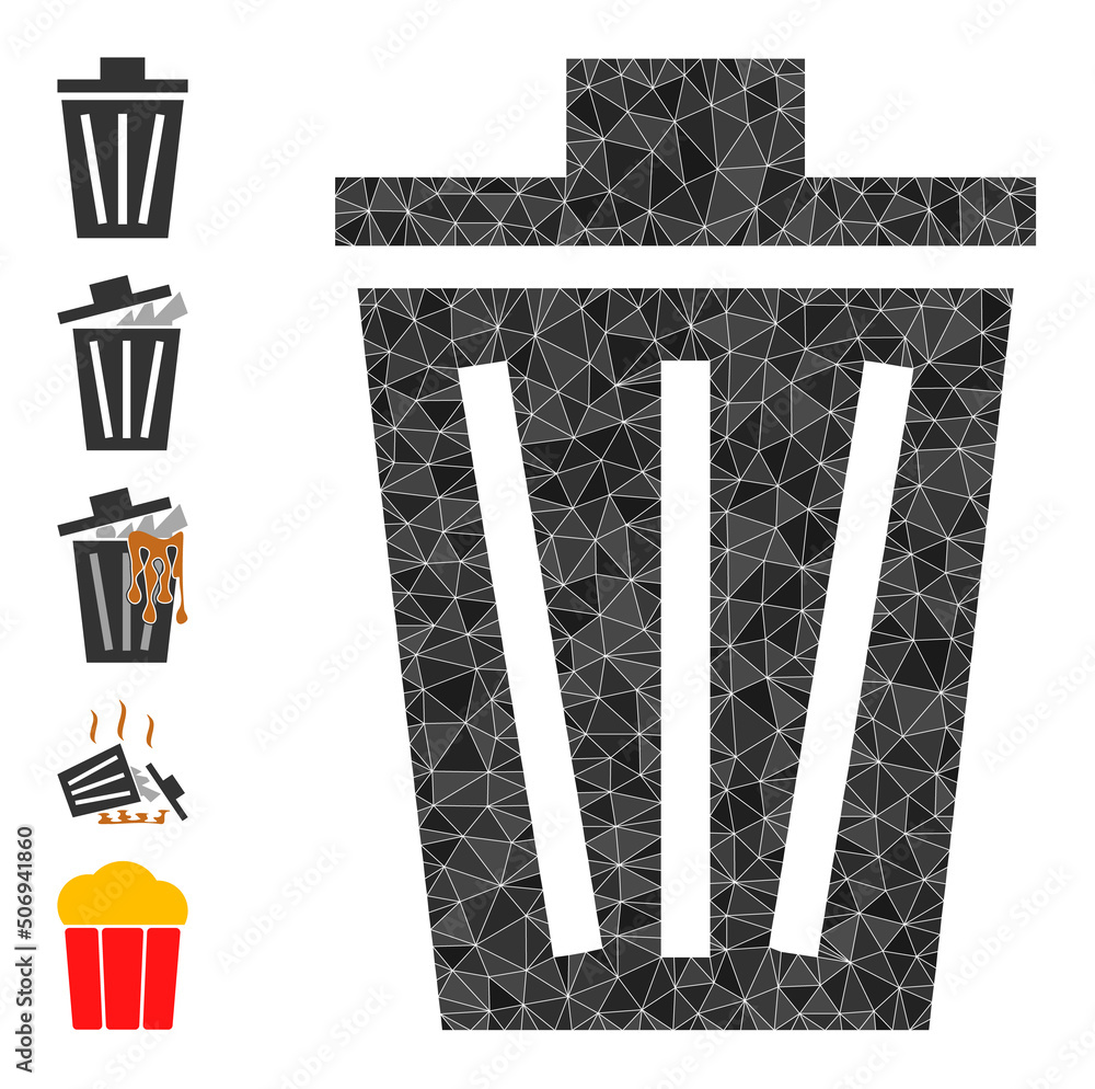 Poster vector lowpoly bucket icon illustration is designed with scattered filled triangle parts. triangle b