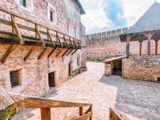 Fototapeta na wymiar Khotyn fortress on the banks of the Dniester in Ukraine, courtyard inside the fortress. Travel, tourism concept