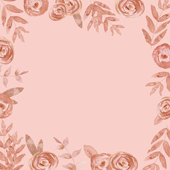 Fototapeta na wymiar hand drawn watercolor pink flowers post card