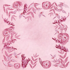 hand drawn watercolor pink flowers frame