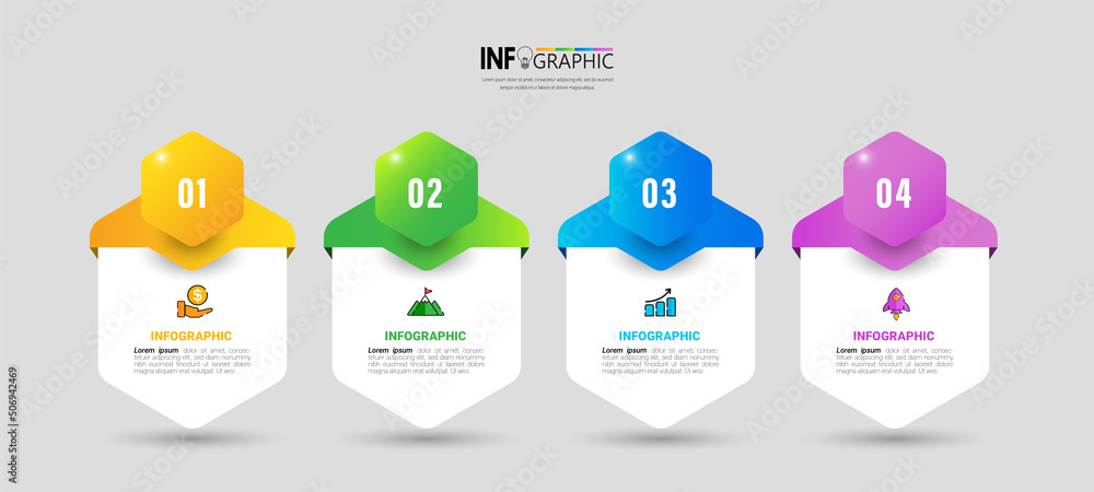 Aufkleber infographic elements design template, business concept with 4 steps or options, can be used for work