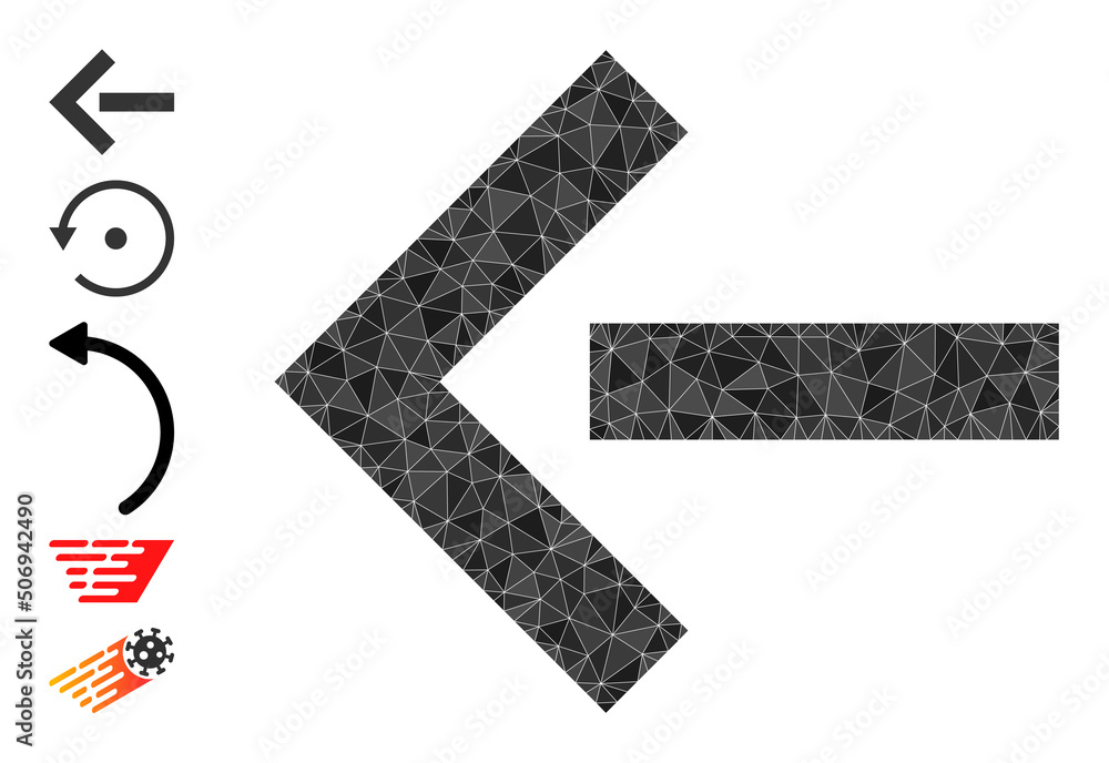 Poster vector triangulated move left icon illustration constructed with scattered filled triangle items. tr