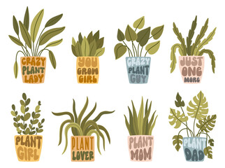 House plant quotes vector illustration set