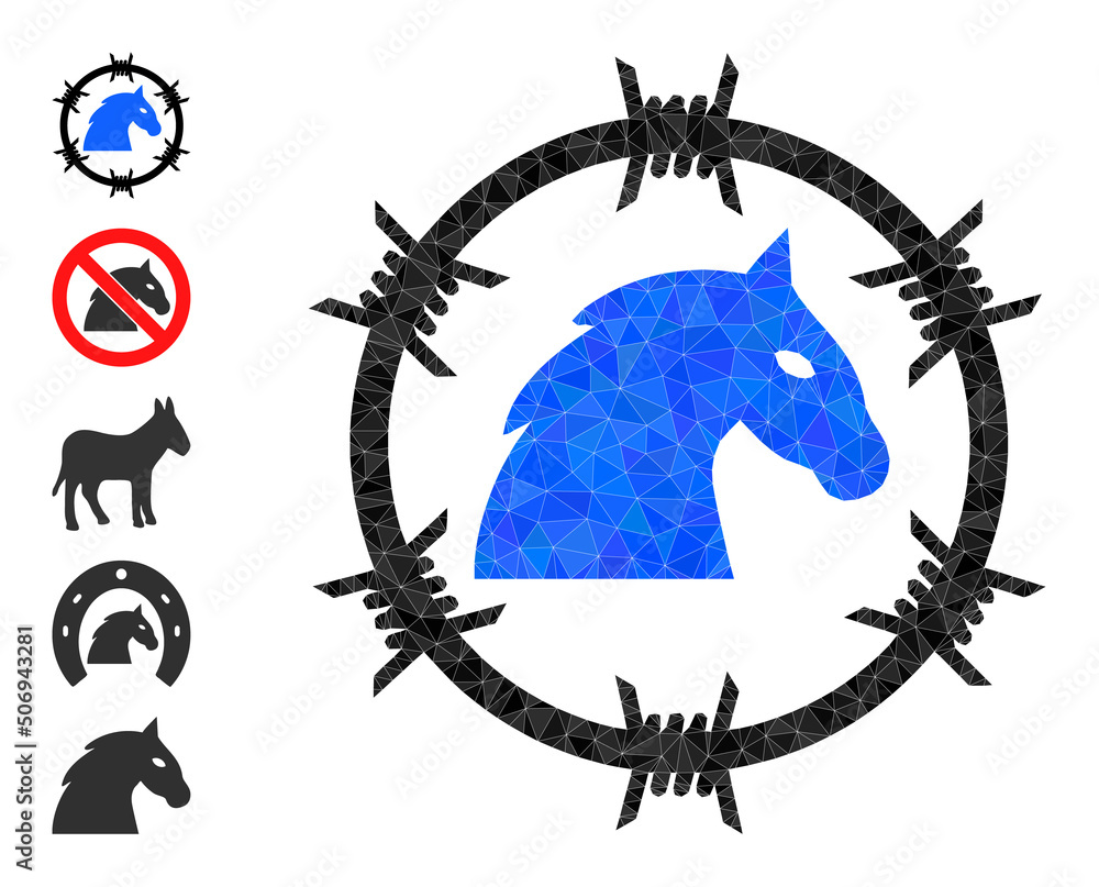 Poster vector triangulated horse jail icon image is designed with random filled triangles. triangulated hor