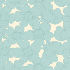 Floral seamless pattern with retro hippie flowers. Vector Illustration with flowers and leaves. Modern vintage.
