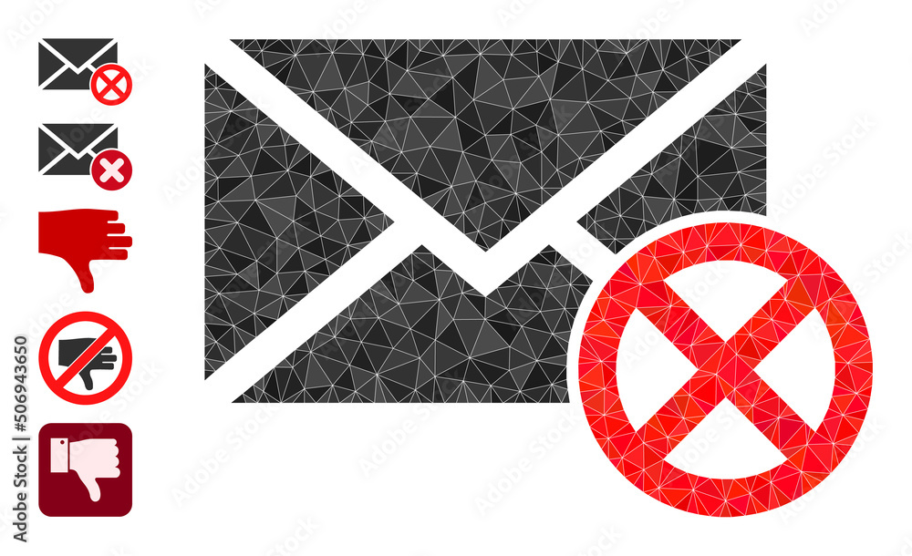 Poster vector low-poly reject leter icon illustration is combined with randomized filled triangles. triangu