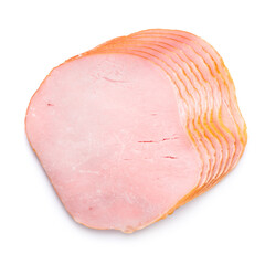 Smoked ham fillet loin slices isolated on white background top view - obrazy, fototapety, plakaty