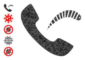 Vector low-poly phone virus icon illustration is designed with randomized filled triangle items. Triangle phone virus polygonal symbol vector illustration.